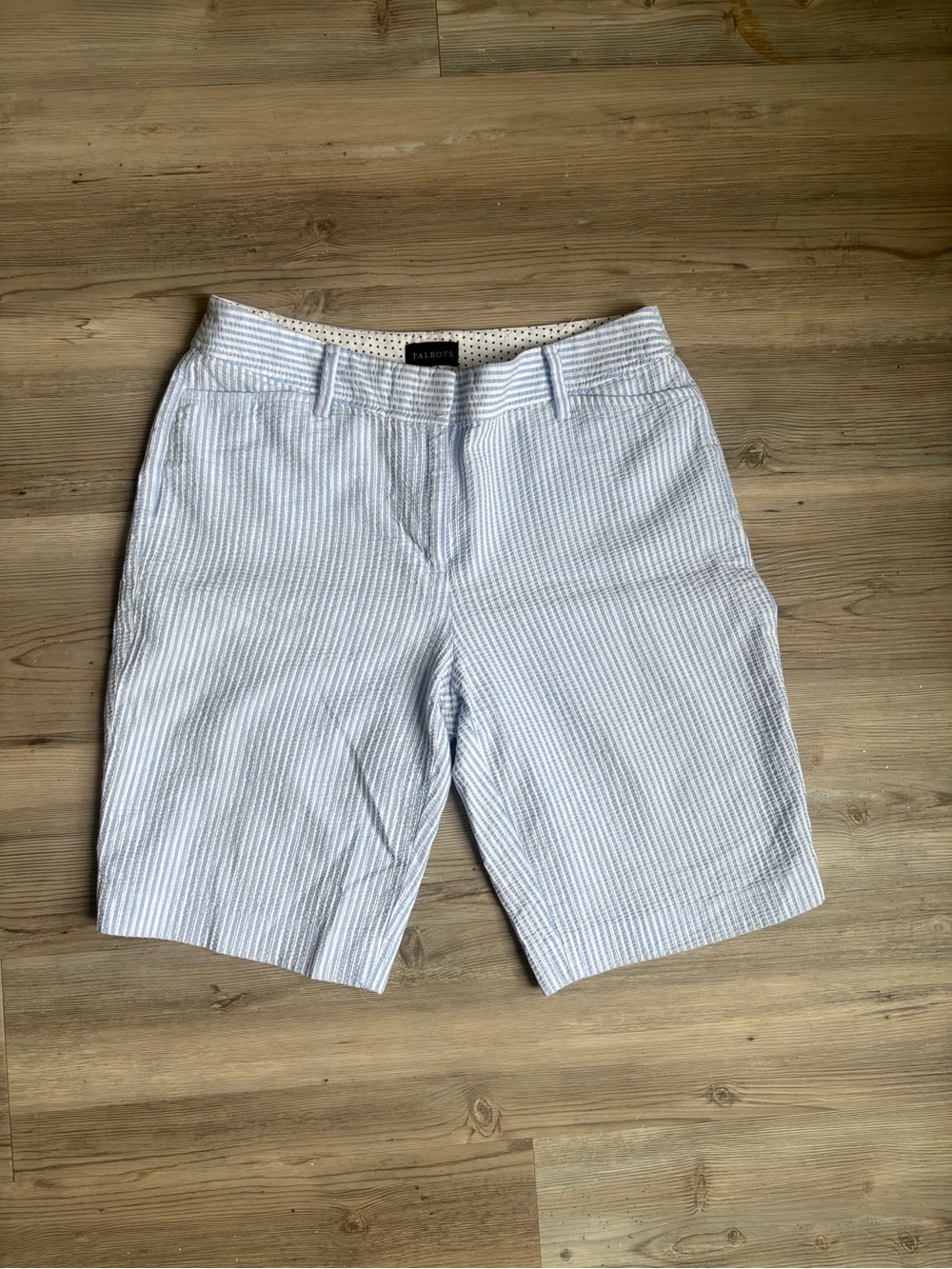 Talbots Blue and White Striped Seersucker Bermuda Shorts